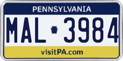 PA license plate MAL3984