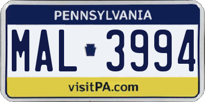 PA license plate MAL3994