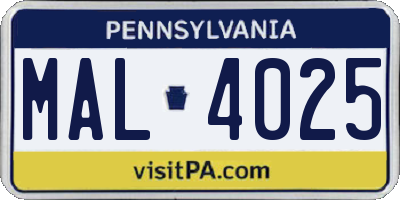 PA license plate MAL4025
