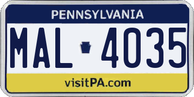 PA license plate MAL4035