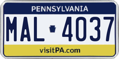 PA license plate MAL4037