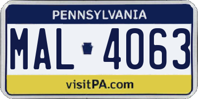 PA license plate MAL4063