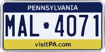 PA license plate MAL4071