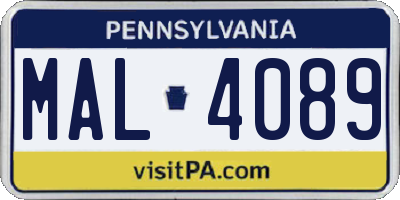 PA license plate MAL4089