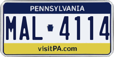 PA license plate MAL4114