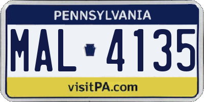 PA license plate MAL4135