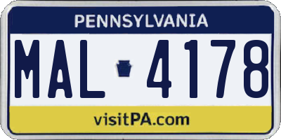 PA license plate MAL4178