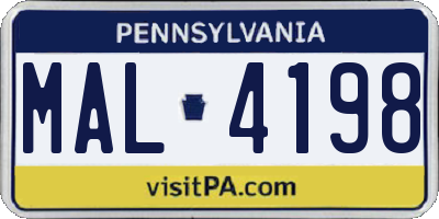 PA license plate MAL4198