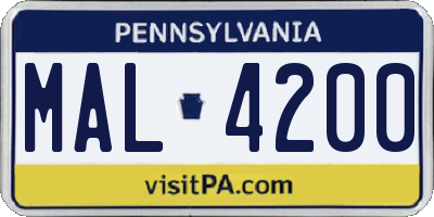 PA license plate MAL4200
