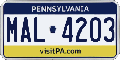 PA license plate MAL4203