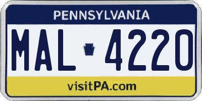 PA license plate MAL4220