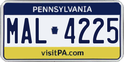 PA license plate MAL4225