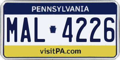 PA license plate MAL4226