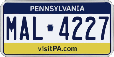 PA license plate MAL4227