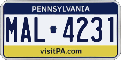 PA license plate MAL4231