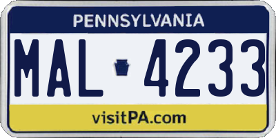 PA license plate MAL4233