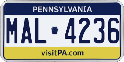 PA license plate MAL4236