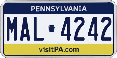 PA license plate MAL4242