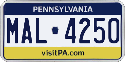 PA license plate MAL4250