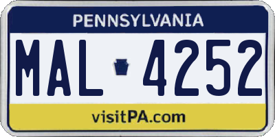 PA license plate MAL4252