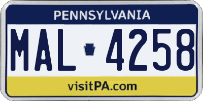 PA license plate MAL4258