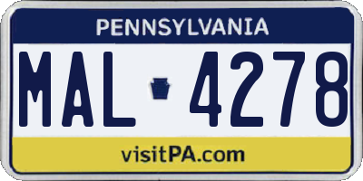 PA license plate MAL4278