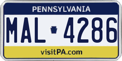 PA license plate MAL4286