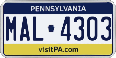 PA license plate MAL4303