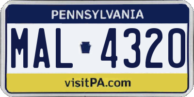 PA license plate MAL4320