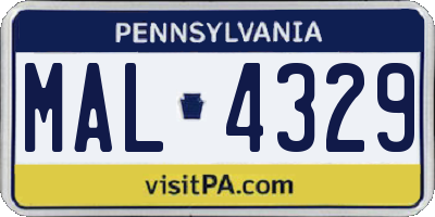 PA license plate MAL4329