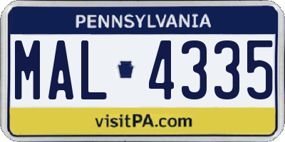 PA license plate MAL4335