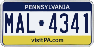 PA license plate MAL4341