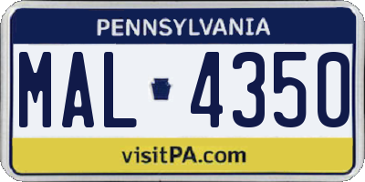PA license plate MAL4350