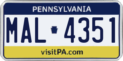 PA license plate MAL4351