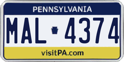 PA license plate MAL4374
