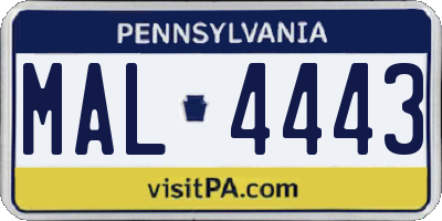 PA license plate MAL4443