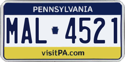 PA license plate MAL4521