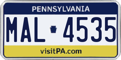 PA license plate MAL4535