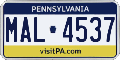 PA license plate MAL4537