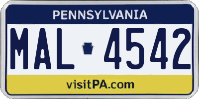 PA license plate MAL4542