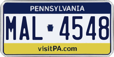 PA license plate MAL4548