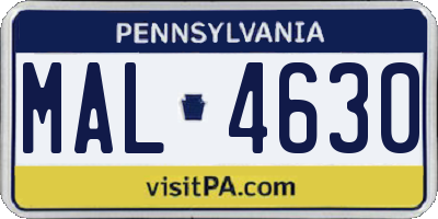 PA license plate MAL4630