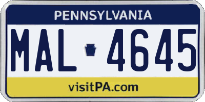 PA license plate MAL4645