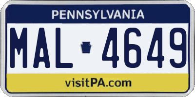 PA license plate MAL4649