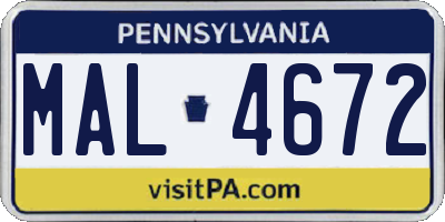 PA license plate MAL4672