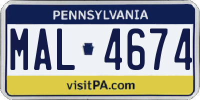 PA license plate MAL4674