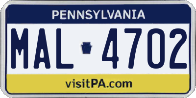 PA license plate MAL4702