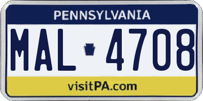 PA license plate MAL4708