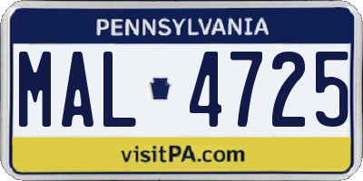 PA license plate MAL4725