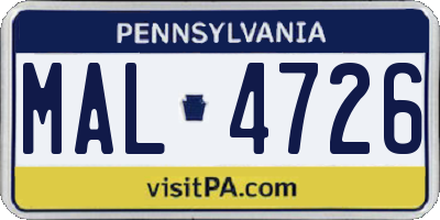 PA license plate MAL4726